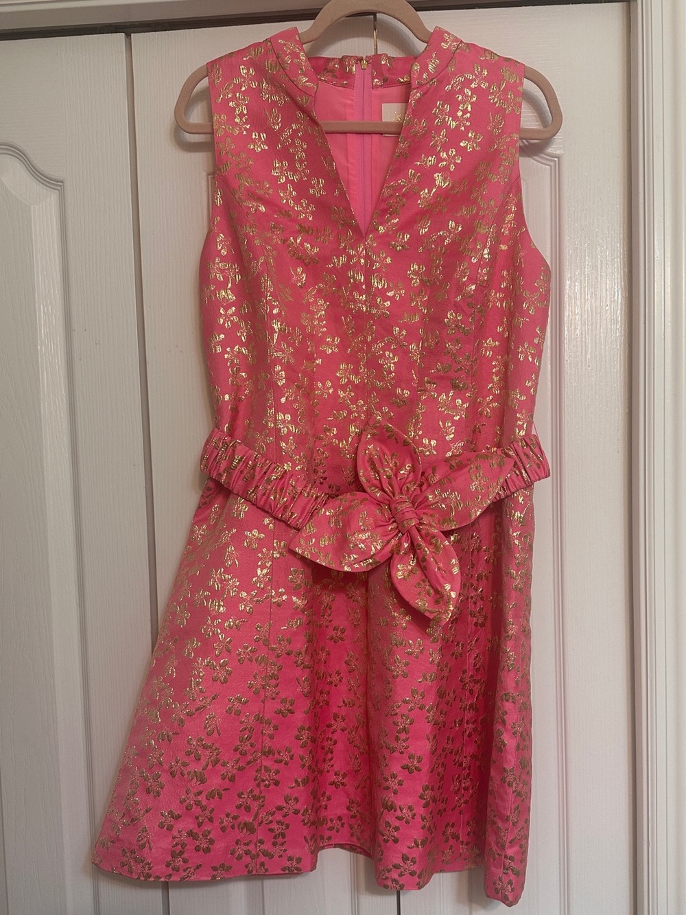 Lilly Pulitzer Pink Dress with Gold Floral Foil and Bow